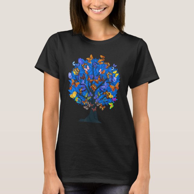 Blue Morpho Butterfly Swarm Butterflies Trees Butt T-Shirt (Vorderseite)