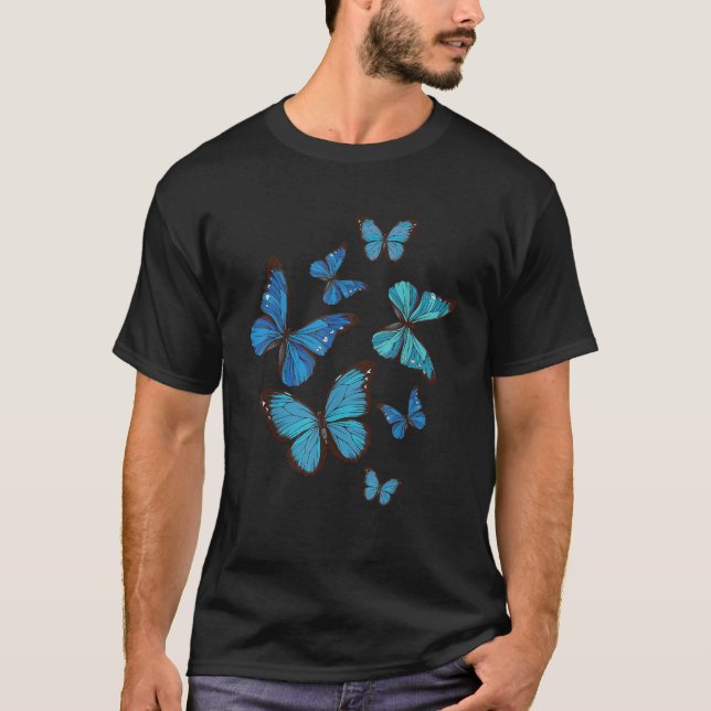 Blue Morpho Butterfly Swarm Lepidoptera T-Shirt (Vorderseite)