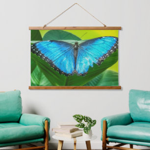 Blue Morpho Butterfly Wandteppich Mit Holzrahmen