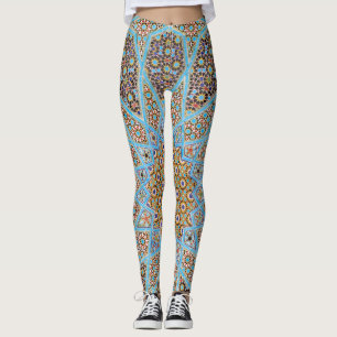 Blue Mosaic Tile Paisley Leggings
