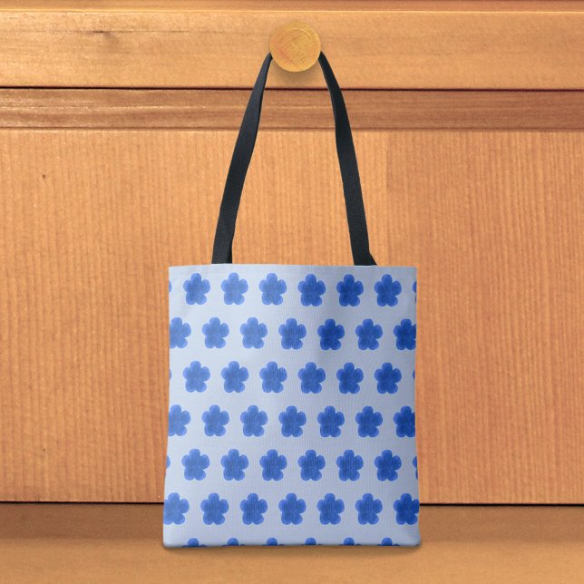Blue Moss Rose Seamless Pattern Tote Bag (Tote bag with seamless pattern of a blue moss rose)