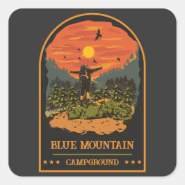 Blue Mountain Campground Camping Retro Quadratischer Aufkleber