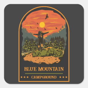 Blue Mountain Campground Camping Retro Quadratischer Aufkleber