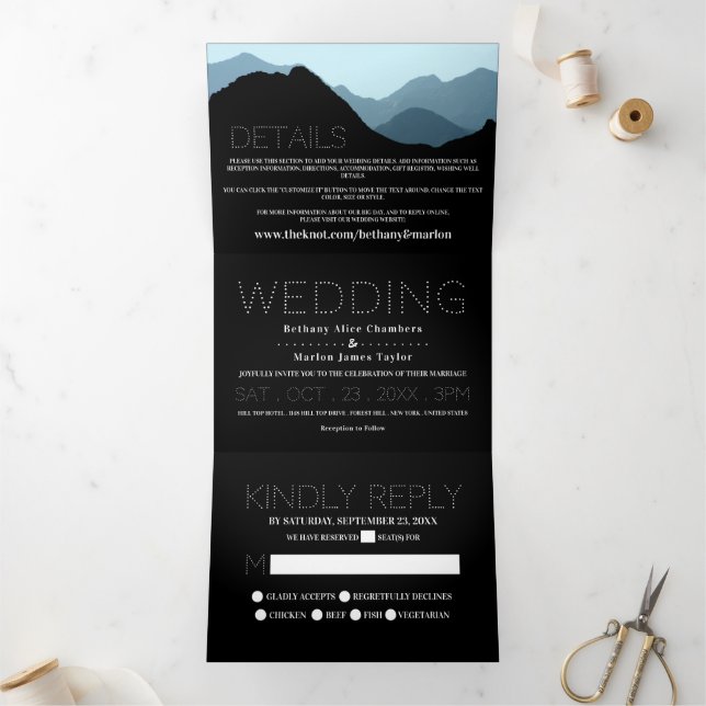 Blue Mountain Range Wedding Suite Dreifach Gefaltete Einladung (Innenseite)