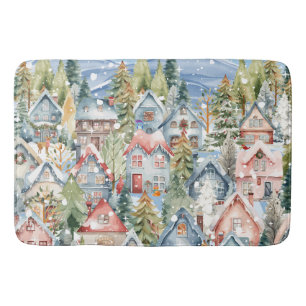 Blue Mountain Snowy Winter Village Badematte