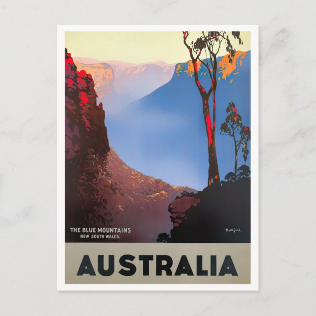Blue Mountains Australien Vintage Reise Postkarte (Vorderseite)