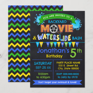 Blue Movie & Waterslide Kindergeburtstag Sommer Pa Einladung
