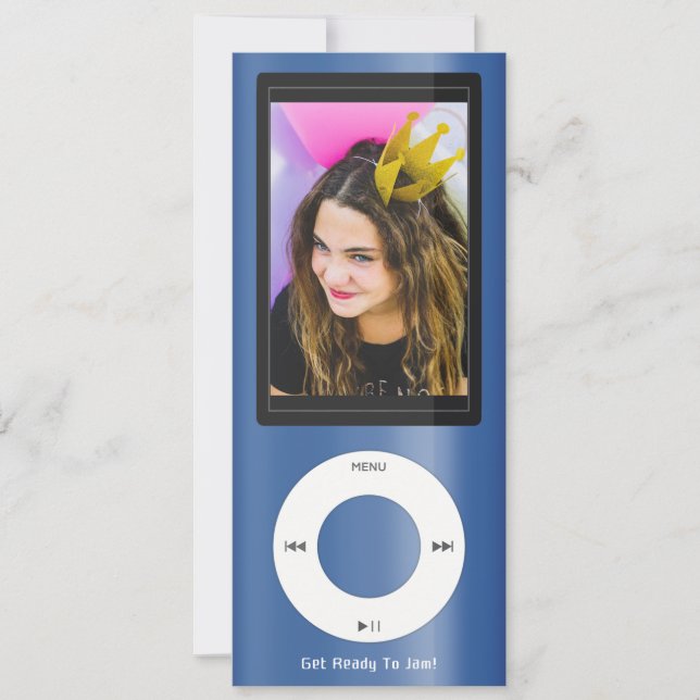 Blue MP3 Music Player Birthday Einladung (Vorderseite)