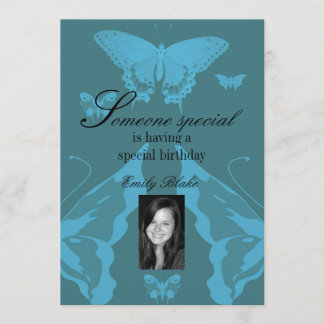 Blue Multi-Butterfly Foto Geburtstag Einladung