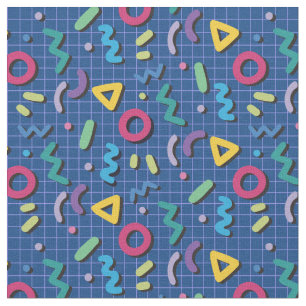 Blue Multicolor 80er Memphis Muster Stoff