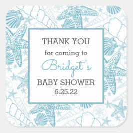 Blue Muscheln Baby Dusche Gefallen Vielen Dank Quadratischer Aufkleber
