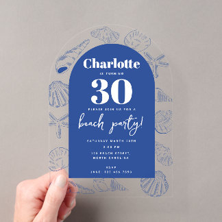 Blue Muscheln Beach Summer Birthday Party Arch Acryleinladungen
