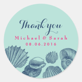 Blue Muscheln Beach Wedding Vielen Dank Sticker