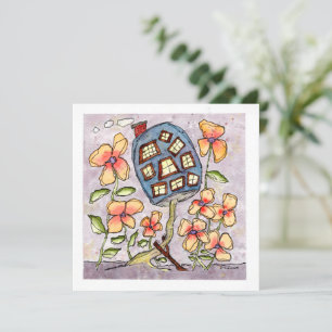 Blue Mushroom House Watercolor Grußkarte Karte
