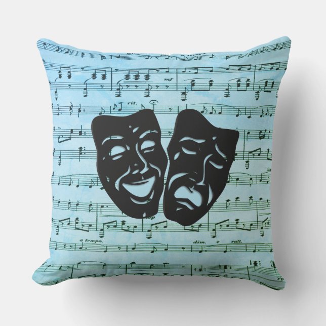 Blue Music Art Unites Theater Masken Kissen (Vorderseite)