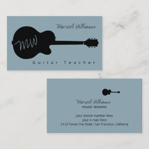 Blue Music Business Card mit Black Guitar Visitenkarte