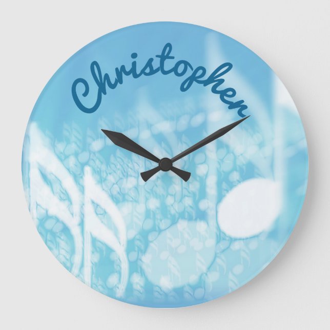 Blue Music Personalisiert Große Wanduhr (Vorderseite)