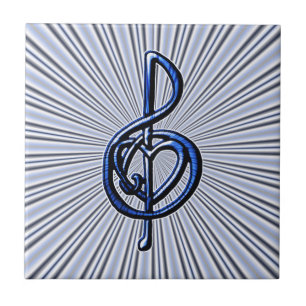 Blue Musical Treble Clef Herz Persönliche Kunst Fliese