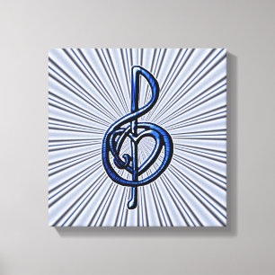 Blue Musical Treble Clef Herz Persönliche Kunst Leinwanddruck