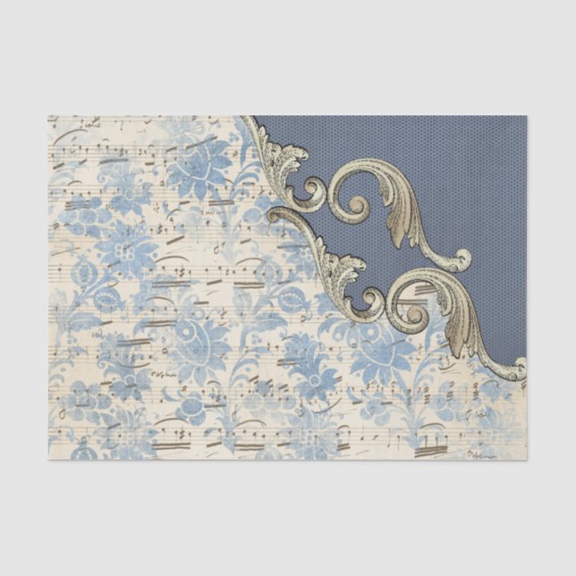 Blue Musiknotens Verziert Decoupage Seidenpapier (Vorderseite)