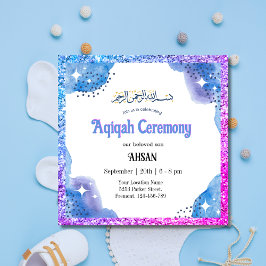 Blue Muslim Baby Aqeeqah- Aqiqah- Einladung