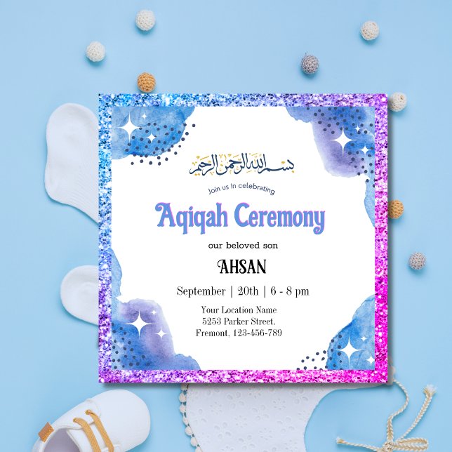 Blue Muslim Baby Aqeeqah- Aqiqah- Einladung (Von Creator hochgeladen)