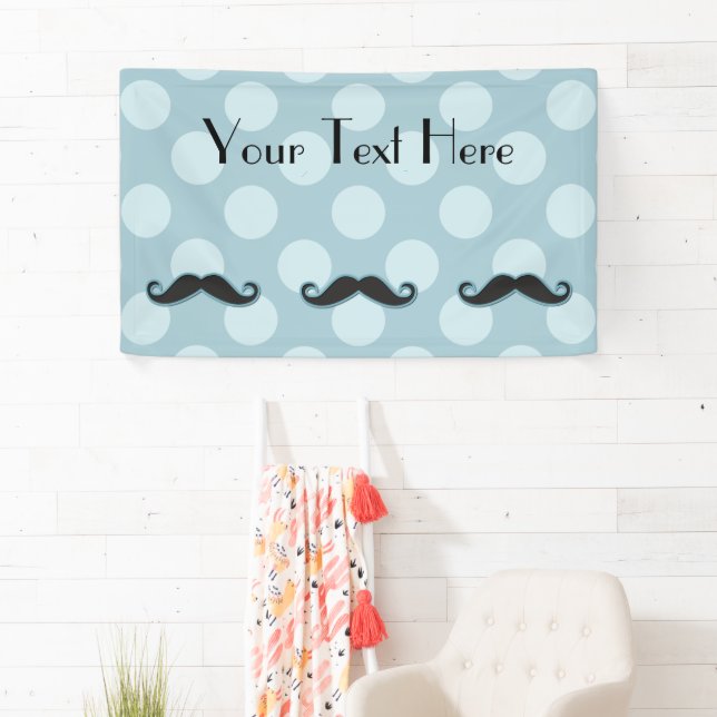 Blue Mustache, Curl Mustache, Stache, Polka Dots Banner (Insitu)