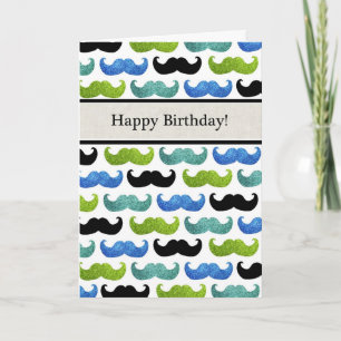 Blue Mustache Muster - Happy Birthday for Ihm Karte