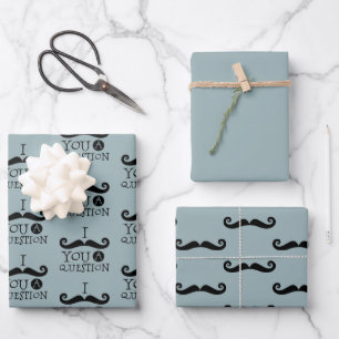 Blue Mustache Sie eine Frage Spaß Vatertag Geschenkpapier Set