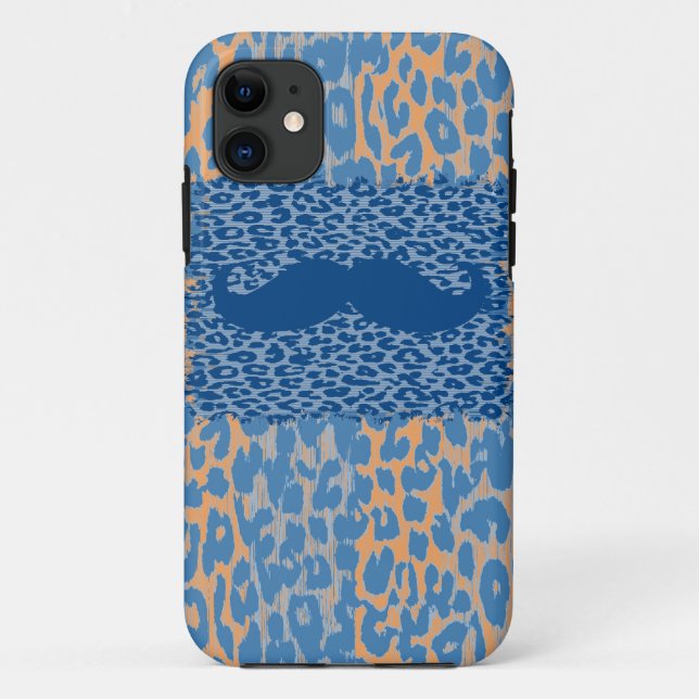 Blue Mustache und Leopard Print Case-Mate iPhone Hülle (Rückseite)