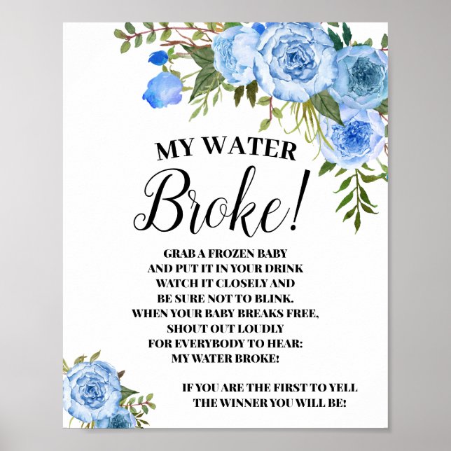 Blue My Water Broke Baby Showgame-Schild Poster (Vorne)