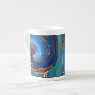Blue N Green Abstrakt Peacock Bone China Tasse