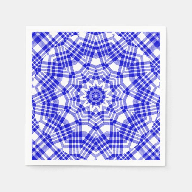 Blue n White Kariert Kaleidoscope Serviette (Vorderseite)