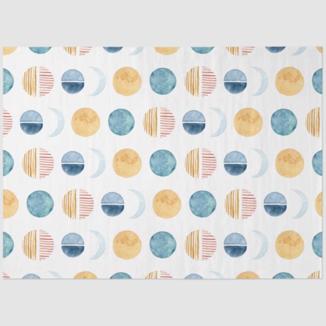 Blue n White Modern Sun n Moon Abstrakt Decoupage Seidenpapier (Vorderseite)