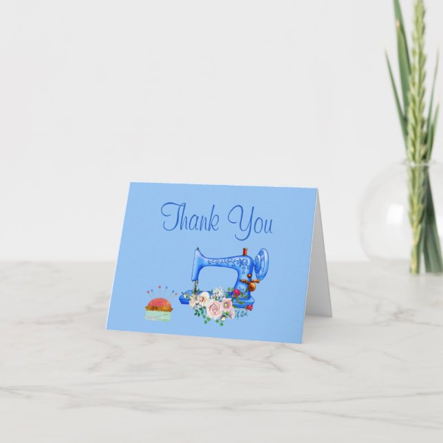 Blue Nähmaschine Danke Note Card (Vorderseite)