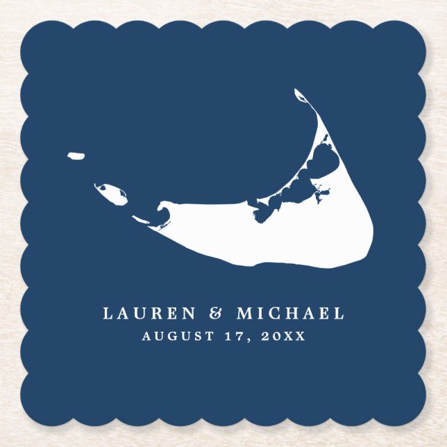 Blue Nantucket Island Karte Hochzeitsempfang Untersetzer (Vorderseite)