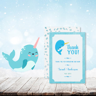 Blue Narwhal Baby Dusche Vielen Dank Dankeskarte
