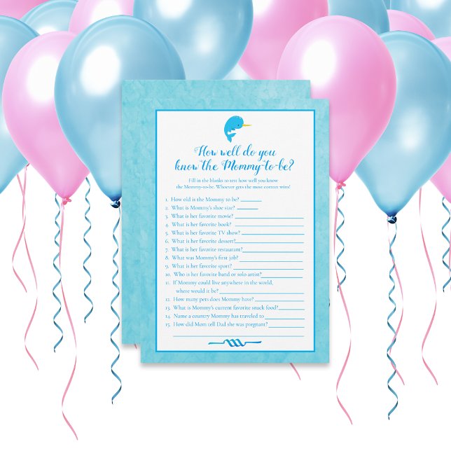 Blue Narwhal, der Mommy Best Baby Shower Game kenn Einladung (Von Creator hochgeladen)