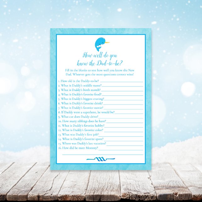 Blue Narwhal, der Vater Best Baby Shower Game kenn Einladung (Von Creator hochgeladen)