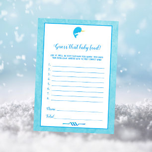 Blue Narwhal rät, dass Baby Food Baby Dusche Spiel Einladung