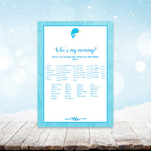 Blue Narwhal Who is My Mommy Baby Shower Game Einladung
