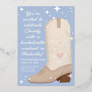 Blue Nash Bash Cowgirl Boot Junggeselinnen-Abschie Folieneinladung