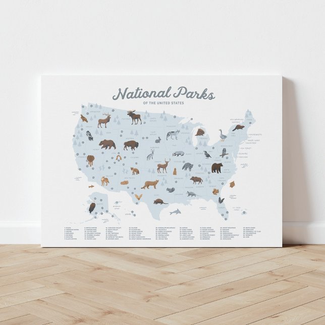 Blue National Parks Map Woodland Kinderzimmer Deco Leinwanddruck (Von Creator hochgeladen)