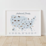 Blue National Parks Map Woodland Kinderzimmer Deco Poster<br><div class="desc">Mit dieser detaillierten Karte der Nationalparks können Sie sich inspiriert die Staaten entdecken!</div>