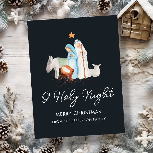 Blue Nativity Religious Christmas Feiertagspostkarte (Von Creator hochgeladen)