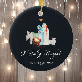 Blue Nativity Religious Christmas Keramik Ornament