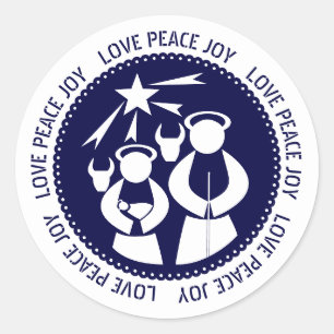 Blue Nativity Scene Liebe, Peace, Freude Christmas Runder Aufkleber