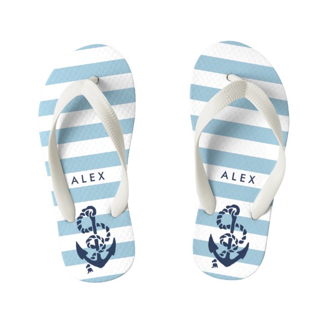 Blue Nautic Anchor Boys Flip Flops (Fußbett)