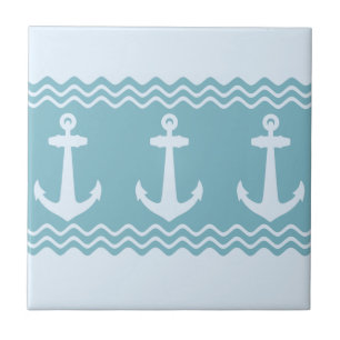 Blue Nautic Anchor Coastal Streifen Fliese