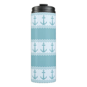 Blue Nautic Anchor Coastal Streifen Thermosbecher